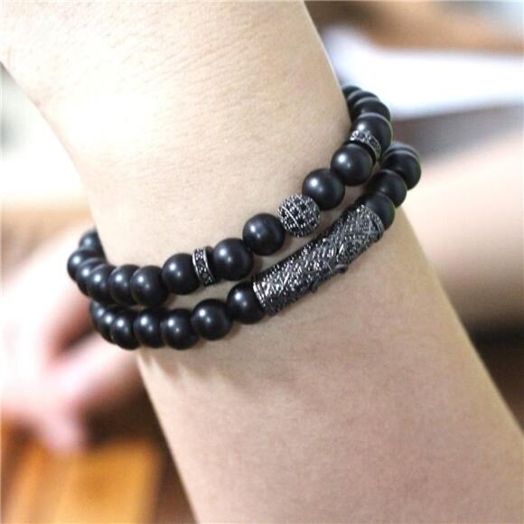 obsidian healing crystal beaded bracelet 8mm stretch protection good luck gift - Picture 6 of 7